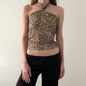 Ayanapa animal print mesh halter top